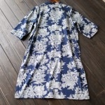 Chinese style Flower print Denim Women Knee length Dress Blue Cotton Floral Loose Summer Dress Vintage Casual Qipao Dresses A041