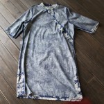 Chinese style Flower print Denim Women Knee length Dress Blue Cotton Floral Loose Summer Dress Vintage Casual Qipao Dresses A041