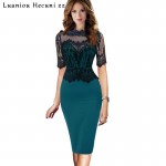 Chu Ni 2018 New Summer Dress Women Sexy Floral Lace Peplum Patchwork Half Sleeve See Through Evening Party Pencil Dress M036
