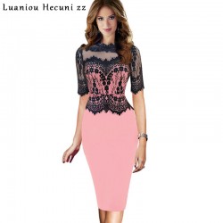 Chu Ni 2018 New Summer Dress Women Sexy Floral Lace Peplum Patchwork Half Sleeve See Through Evening Party Pencil Dress M036