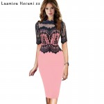 Chu Ni 2018 New Summer Dress Women Sexy Floral Lace Peplum Patchwork Half Sleeve See Through Evening Party Pencil Dress M036