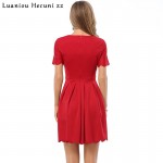Chu Ni 2018 Summer Sexy Women Solid A Line Short Mini Dress Red/White Short Sleeve Dresses Pleated Womens Casual Work Wear L011