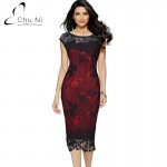 Chu Ni 5XL Plus Size Elegant Dress Embroidery See Through Lace Party Evening Cap Sleeve O Neck Sheath Vestido Bodycon Dress N127