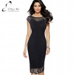 Chu Ni 5XL Plus Size Elegant Dress Embroidery See Through Lace Party Evening Cap Sleeve O Neck Sheath Vestido Bodycon Dress N127