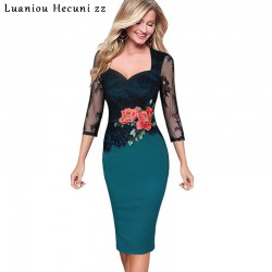 Chu Ni Elegant Women Floral Embroidery See Through Lace Dress 2018 Summer Bridemaid Mother of Bride Sexy Evening Party Dress M32