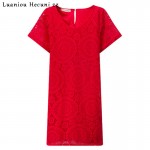 Chu Ni Plus Size 2018 Women Casual Lace Princess Dresses Solid Short Sleeve O-Neck Party Loose A Line Short Mini Dress L033