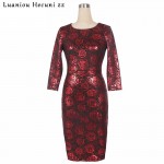 Chu Ni Women Autumn Elegant Floral Print Dress Retro Slim Work Office Business Wear Party Sheath Fitted Pencil Dress 3XL M033