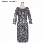 Chu Ni Women Autumn Elegant Floral Print Dress Retro Slim Work Office Business Wear Party Sheath Fitted Pencil Dress 3XL M033