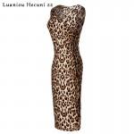 Chu Ni Women Elegant Leopard Dress Sexy Deep V Sleeveless Dresses Party Club Wear Sheath Pencil Casual Dress Plus Size 2XL MI03