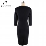 Chu Ni Womens Stylish Elegant Applique embroidery Crochet V-neck Work Office Bodycon Female 3/4 Sleeve Sheath Party Dress N060