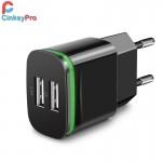 CinkeyPro USB Charger For iPhone 5 6 iPad Samsung LED Light 2 Ports 5V 2A Wall Adapter EU Plug Mobile Phone Micro Charging Data
