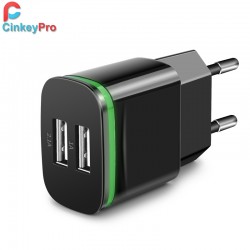 CinkeyPro USB Charger For iPhone 5 6 iPad Samsung LED Light 2 Ports 5V 2A Wall Adapter EU Plug Mobile Phone Micro Charging Data