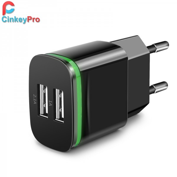 CinkeyPro USB Charger For iPhone 5 6 iPad Samsung LED Light 2 Ports 5V 2A Wall Adapter EU Plug Mobile Phone Micro Charging Data