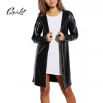 City 2017 Women Jacket Black Faux Leather Cardigan Jacket Coat Long Sleeve V Neck Solid Black Custom PU Coat Punk Jacket 356
