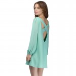 City 2017 Women Summer Casual Dress Long Sleeve O Neck Back Cross Hollow Out Sexy Candy Color Custom Casual Mini Shirt Dress 261