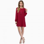 City 2017 Women Summer Casual Dress Long Sleeve O Neck Back Cross Hollow Out Sexy Candy Color Custom Casual Mini Shirt Dress 261