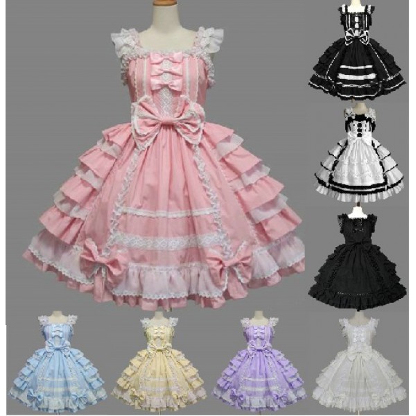 Classic Lolita Dress Women's Chiffon Lace Vintage Princess Layered Cospay Lolita Dress/Jumper Skirt for Girl 10 Colors