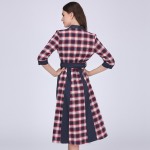 Clocolor Autumn Plaid Women Dress Half Sleeve Sexy V Neck Women Dresses Casual Patchwork Midi Dress Fashion Party Female Dress