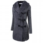 Clocolor Winter Coat Women Long Horn Button Full Sleeve Navy Wool Jacket Faux Fur Gray Warm Hooded Winter Coat Women M-XXL 2017