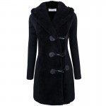 Clocolor Winter Coat Women Long Horn Button Full Sleeve Navy Wool Jacket Faux Fur Gray Warm Hooded Winter Coat Women M-XXL 2017