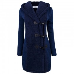 Clocolor Winter Coat Women Long Horn Button Full Sleeve Navy Wool Jacket Faux Fur Gray Warm Hooded Winter Coat Women M-XXL 2017