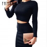 Colorful Apparel New Autumn Winter 2 Piece Set Women Long sleeve party dresses Sexy bandage dress women dress  CA70A