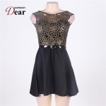 Comeondear Fit And flare Skater Dress Round Neck Sleeveless Lace Insert Cute Short Dress RJ80049 Zip Plus Size Sweet Black Dress