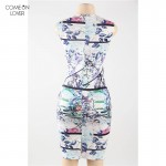 Comeonlover Fashion Summer Dress O Neck Sleeveless Women's Clothing Floral Printed Lace Patchwork RT80226 Elegant Bodycon Dress
