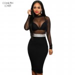 Comeonlover Sheer Mesh Bodycon Sheath Women Dress Black Long Sleeve Dresses Women Clothing Sexy Dress Plus Size Club Dress