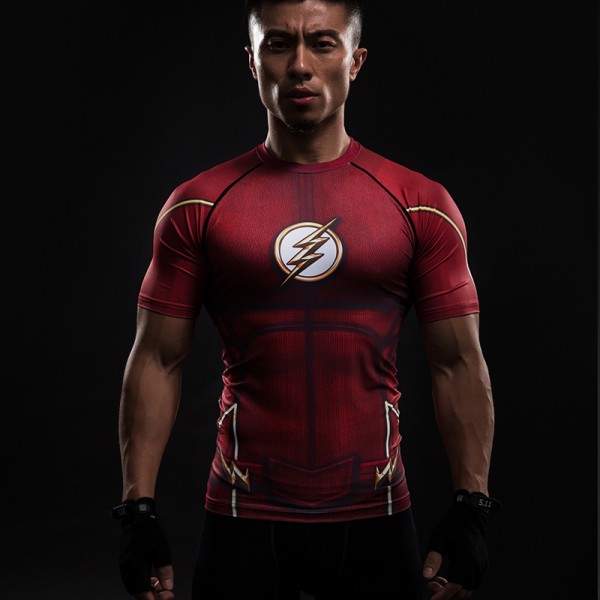 Compression Shirt Flash 3D Printed T-shirts Men Raglan Short Sleeve Flash Cosplay Costume Quick Dry Fitness Clothing Tops Male