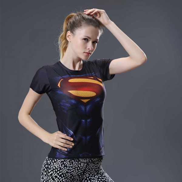 Compression T Shirt Women Superhero Superman Captain America/Spiderman/Batman Tops Quick-drying Tight bodybuilding Wear Woman