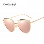 Coodaysuft  Women Sunglasses New Cat eye Brand Design Mirror Flat Rose Gold Vintage Cateye Fashion sun glasses lady Eyewear
