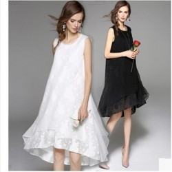 Cool 2017 Free Shipping New Spring Summer Cotton Linen Fashion Women Long Black White Dresses Loose Sleeveless Plus Size Dress 