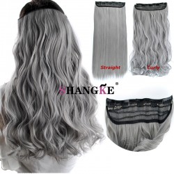 Cosplay hairpieces  24" One Piece Straight grandma gray Clip In Hair Extensions Synthetic False Hair Hairpiece  For Women Girls