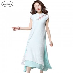 Cotton Maxi Dress Summer 2017 Embroidery Linen Dresses Long Robes Women Chinese Cheongsam Qipao Plus Size Summer Dress Casual 