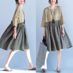 Cotton and Linen Shirt Dress Women's Loose Big Size Stitching Casual Women Dress