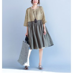 Cotton and Linen Shirt Dress Women's Loose Big Size Stitching Casual Women Dress