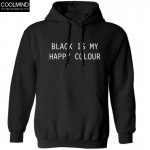 Cotton blend black is my happy color print men Hoodies with hat casual cool fashion pullover sweatshirt H01