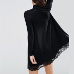 Crochet Turtleneck Black Lace Dress Female Autumn Women's Long Sleeve Tunic Winter Dress Casual Dress Winter Dresses Women 2016