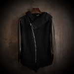 Cultivate Morality Fashion Men Hoodies Leather Sleeve Splicing Inclined Zipper Hooded Big Yards Fleece Jackets
