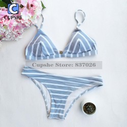 Cupshe Sea Of Me Stripe Bikini Set Women Summer Sexy Swimsuit Ladies Beach Bathing Suit swimwear