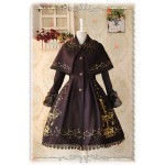 Custom Tailored Infanta Faux Fur Cuff Long Sleeve Fit and Flare Embroidered Wool Lolita Coat with Cape for Girl Three Colors