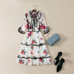 Cute Dress 2017 Korea Fashion Half Sleeve White Flowers Print Princess Women Summer Novelty Slim Designer Classic Dress