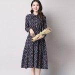 Cute Green Floral Dress Vintage Ladies Dresses Bohemian Style Autumn Winter Long Sleeves All Match New Fashion Long Sleeve Dress