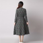 Cute Green Floral Dress Vintage Ladies Dresses Bohemian Style Autumn Winter Long Sleeves All Match New Fashion Long Sleeve Dress