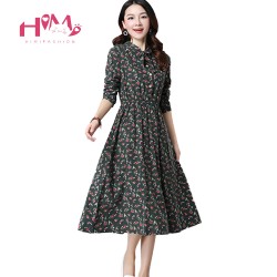 Cute Green Floral Dress Vintage Ladies Dresses Bohemian Style Autumn Winter Long Sleeves All Match New Fashion Long Sleeve Dress