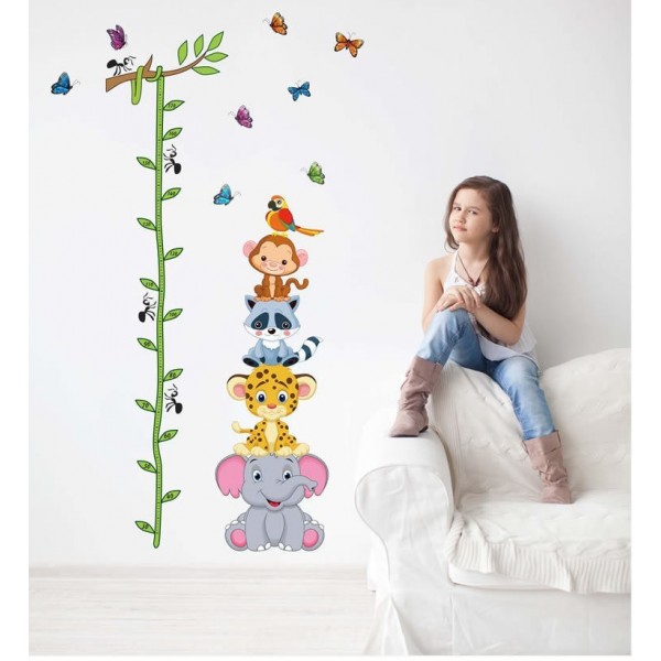 Cute tiger animals stack height measure wall stickers decal kids adhesive vinyl wallpaper mural baby girl boy room nursery decor