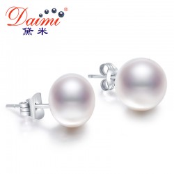 DAIMI Cultured Pearl Stud Earrings Women 7-8mm 8-9mm Paragraph Colorful Earrings, 925 Sterling Silver Pearl Earrings