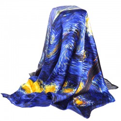 DANKEYISI Van Gogh Oil Painting Real Silk Scarf Square 90*90cm Big Fashion Women Scarf Luxury Brand Designer Scarves Female Wrap