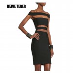 DEIVE TEGER  Hilary Rhoda pencil slash neck  black 100% sexy  bandage Club dress Party solid Dresses  HL1527